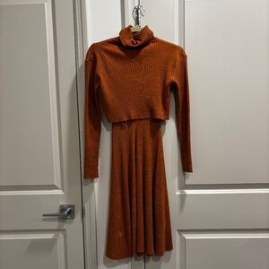 Anthropologie Maeve Orange turtleneck and sweater dress set